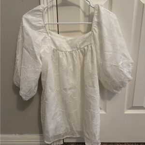 White Smocked Puff Sleeve Blouse